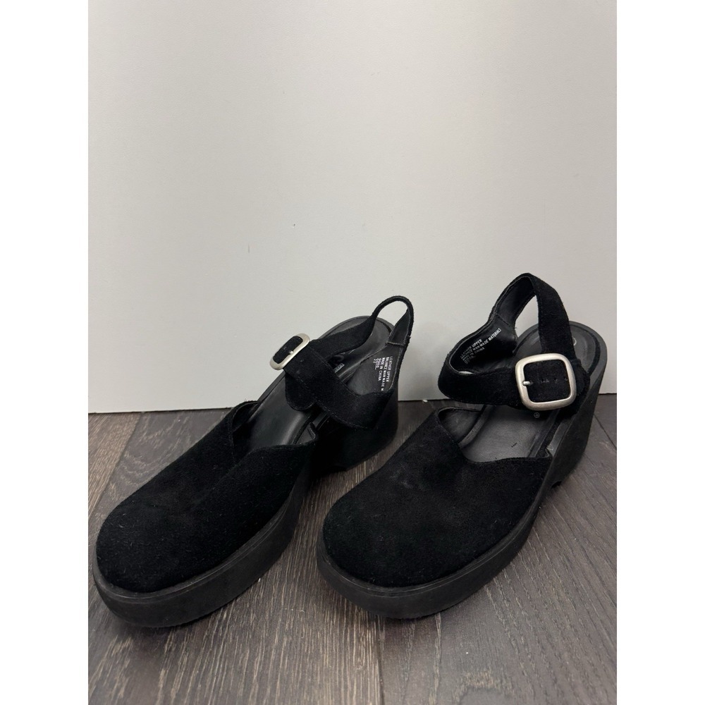 Lower East Side Sz 9 Black Suede Platform Wedge Sandal Y2K Gothic - Picture 2 of 4